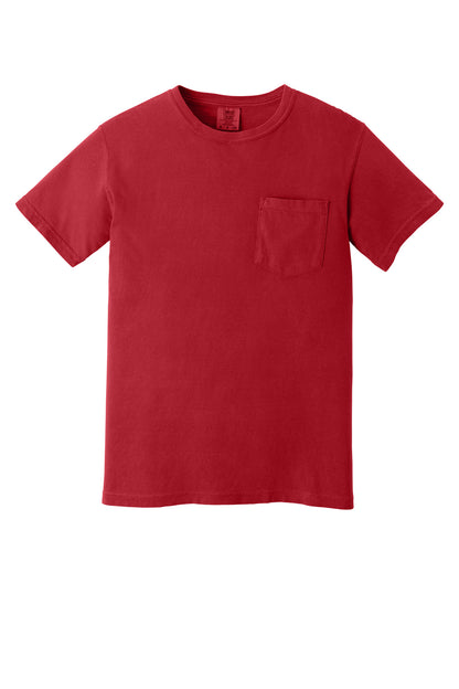 Front View of Red COMFORT COLORS Heavyweight Ring Spun Pocket Tee. 6030 plain