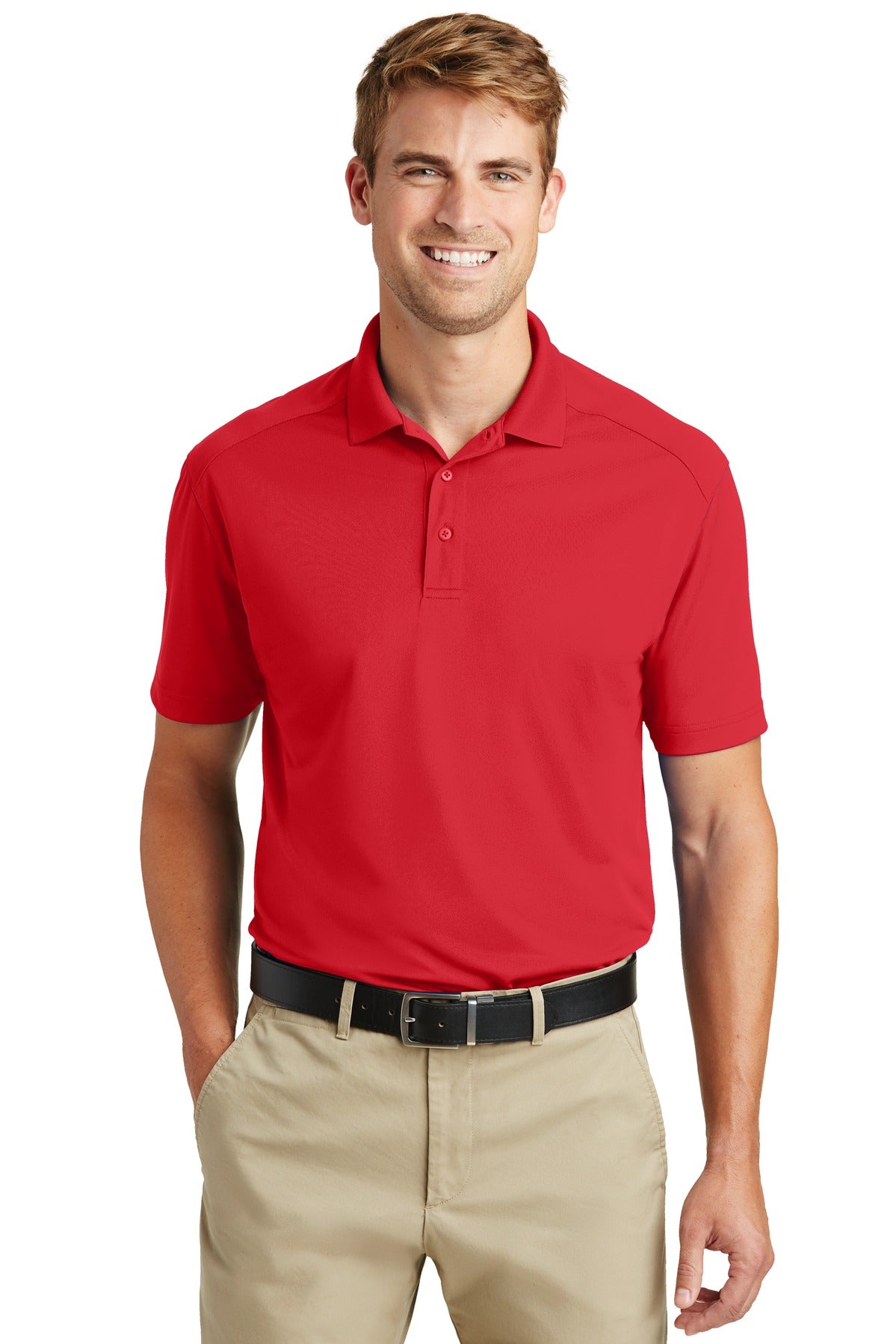 Front View of Red CornerStone Select Lightweight Snag-Proof Polo. CS418 plain