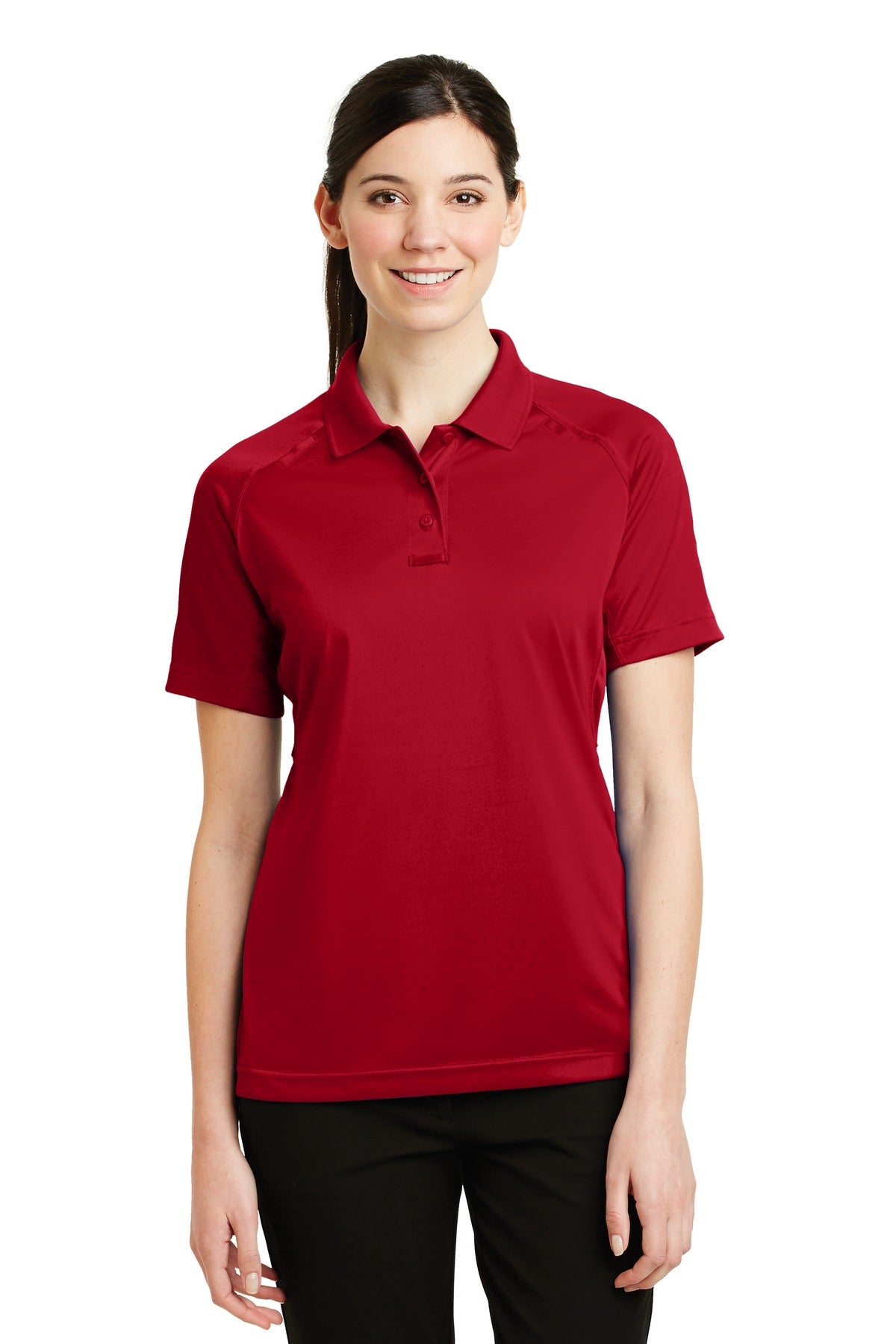Front View of Red CornerStone Women's Select Snag-Proof Tactical Polo. CS411 plain