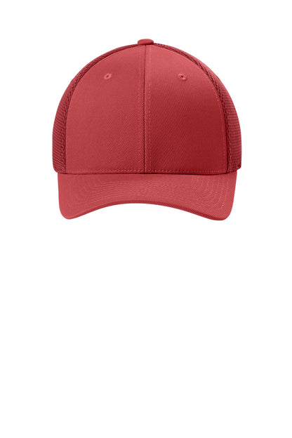 Front View of Red Flexfit Ultrafiber Airmesh Cap FF6533 plain