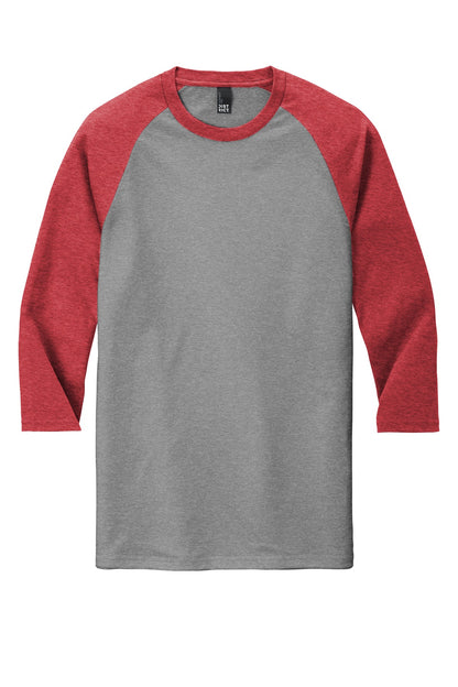 Front View of Red Fr/Grey Fr District Perfect Tri 3/4-Sleeve Raglan. DM136 plain