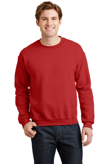Front View of Red Gildan Heavy Blend Crewneck Sweatshirt. 18000 plain