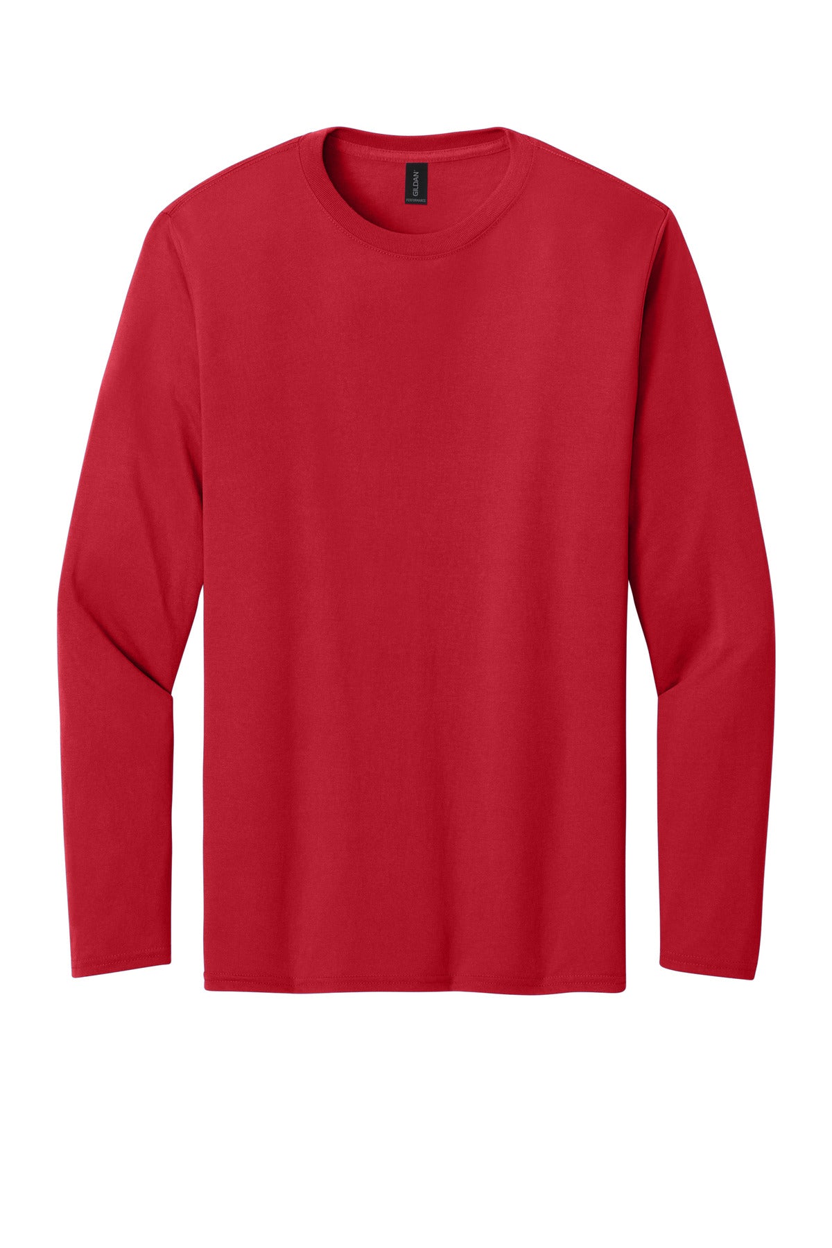 Front View of Red Gildan Performance Long Sleeve T-Shirt. 42400 plain