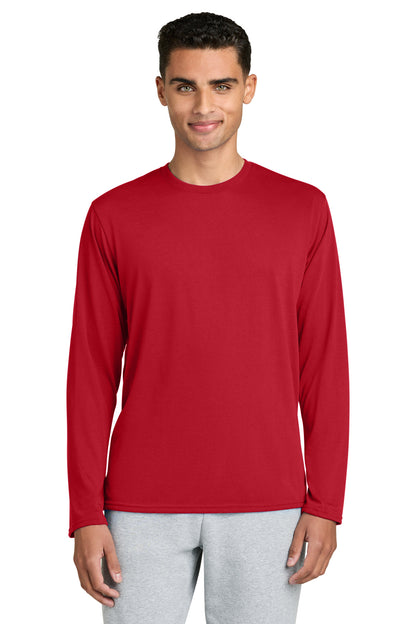 Front View of Red Gildan Performance Long Sleeve T-Shirt. 42400 plain