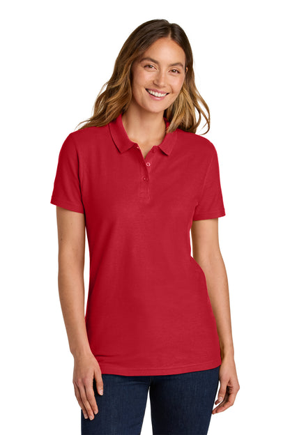 Front View of Red Gildan Softstyle Women's Pique Polo 64800L plain