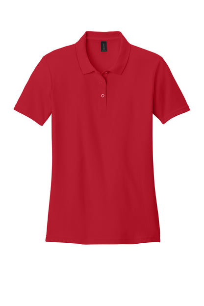 Front View of Red Gildan Softstyle Women's Pique Polo 64800L plain
