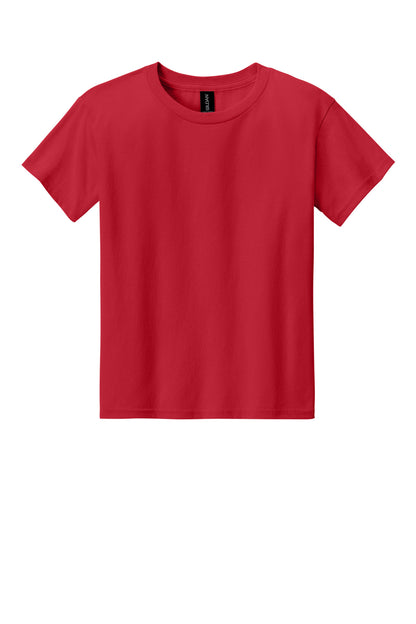 Front View of Red Gildan Youth Light Cotton Tee 3000B plain