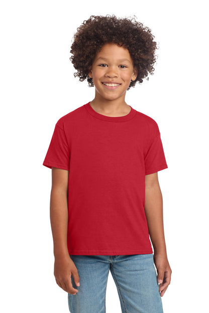Front View of Red Gildan Youth Softstyle T-Shirt 64000B plain