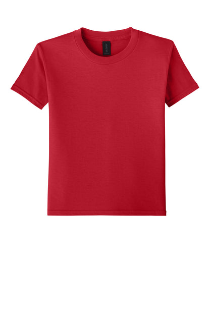 Front View of Red Gildan Youth Softstyle T-Shirt 64000B plain