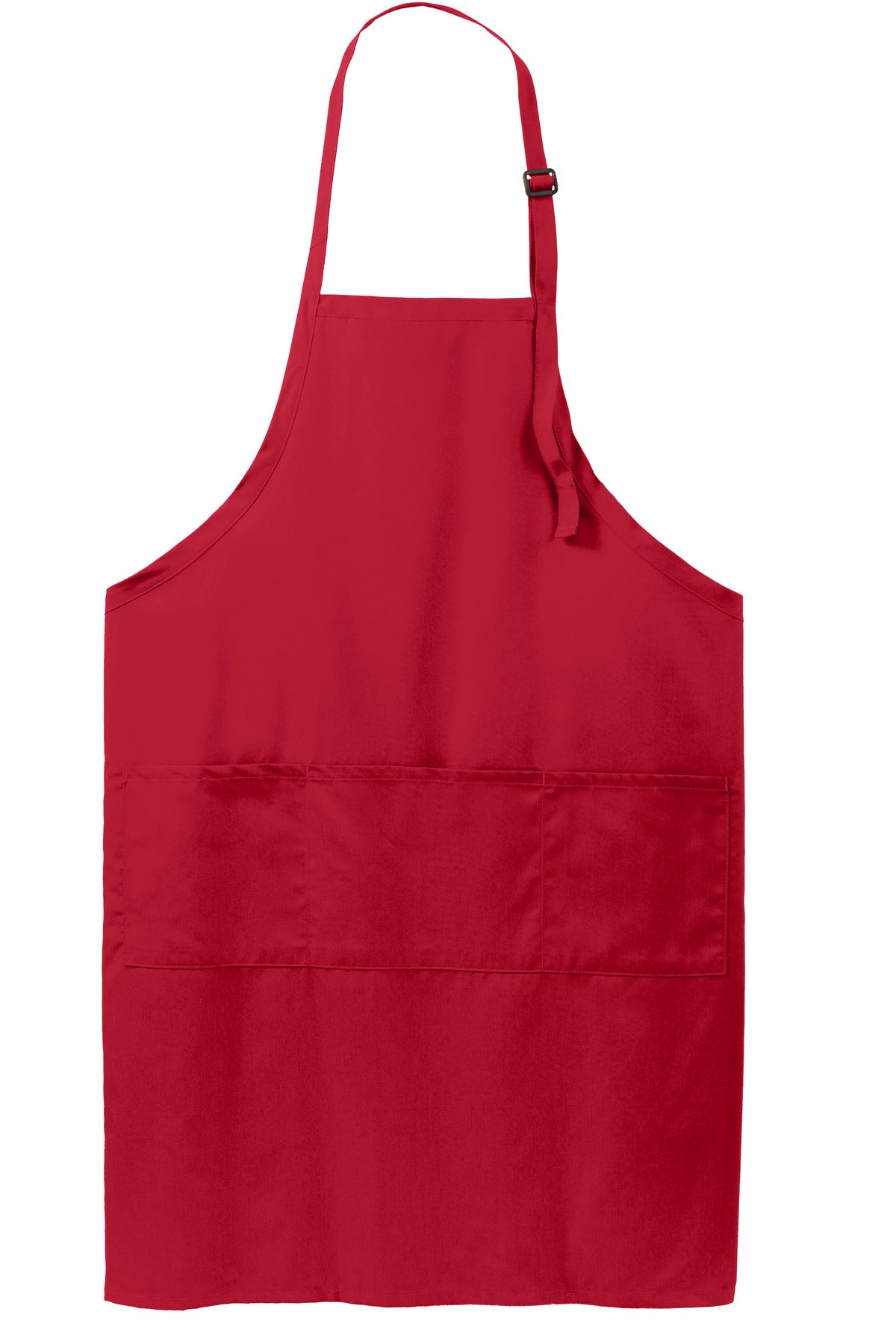 Front View of Red Port Authority Easy Care Extra Long Bib Apron with Stain Release. A700 plain