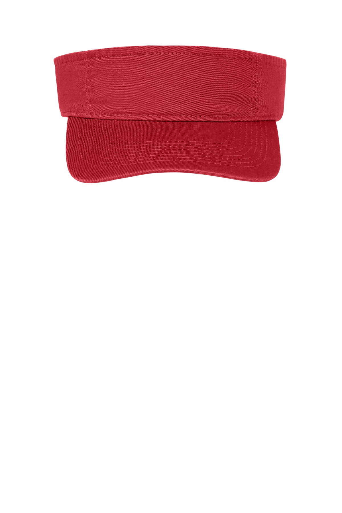 Front View of Red Port Authority Fashion Visor. CP45 plain