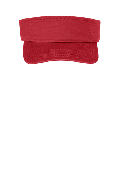 Front View of Red Port Authority Fashion Visor. CP45 plain