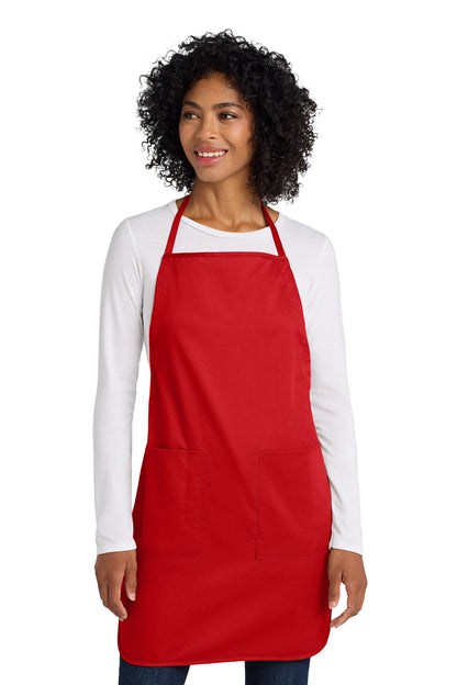 Front View of Red Port Authority Full-Length Apron. A520 plain