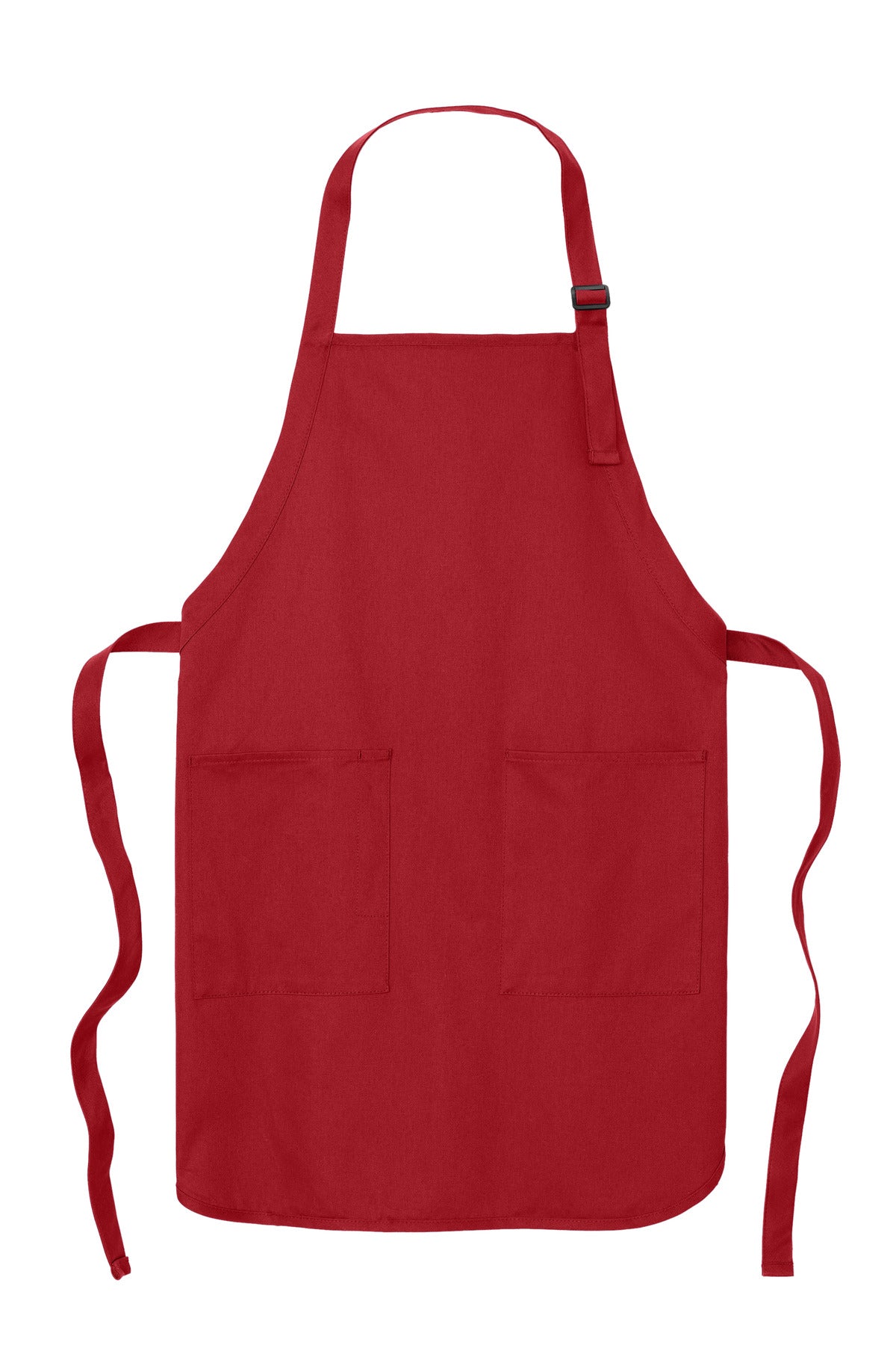 Front View of Red Port Authority Full-Length Apron with Pockets. A500 plain