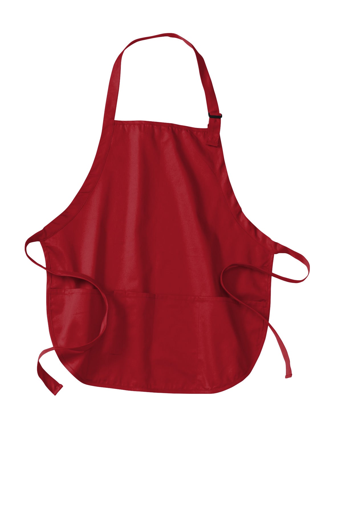 Front View of Red Port Authority Medium-Length Apron with Pouch Pockets. A510 plain