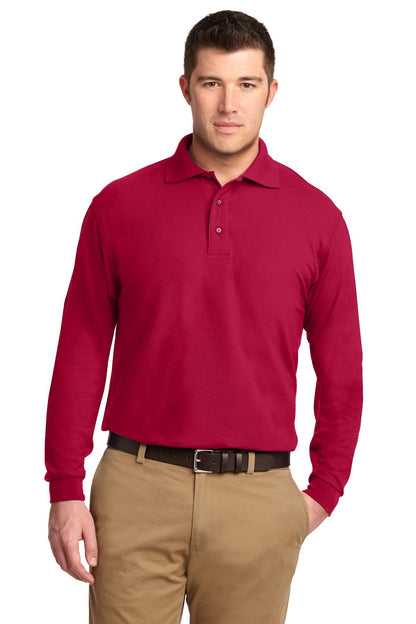 Front View of Red Port Authority Silk Touch Long Sleeve Polo. K500LS plain