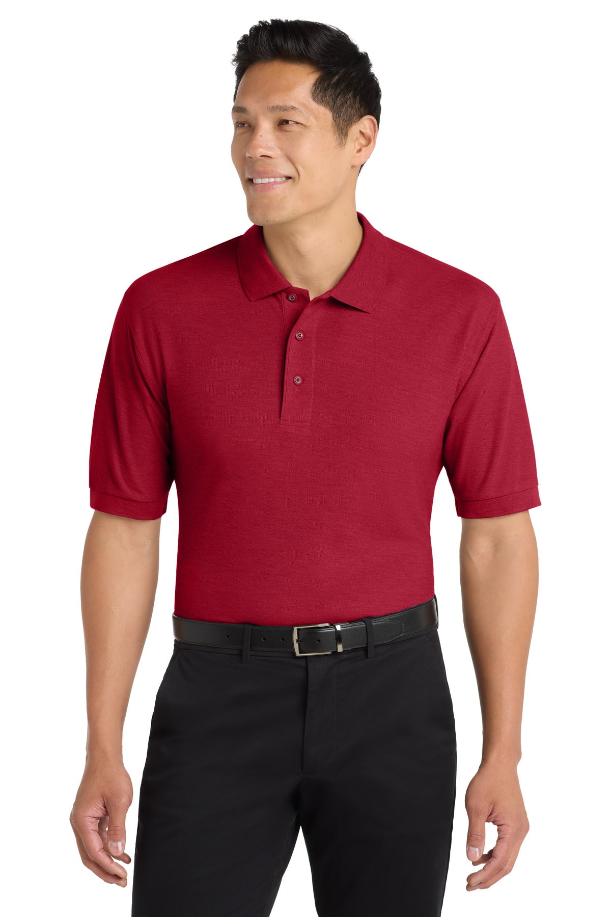 Front View of Red Port Authority Silk Touch Polo K500 plain
