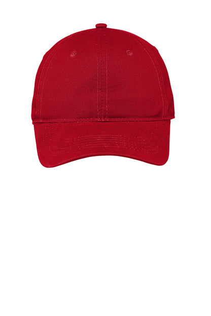 Front View of Red Port Authority Soft Brushed Canvas Cap. CP96 plain