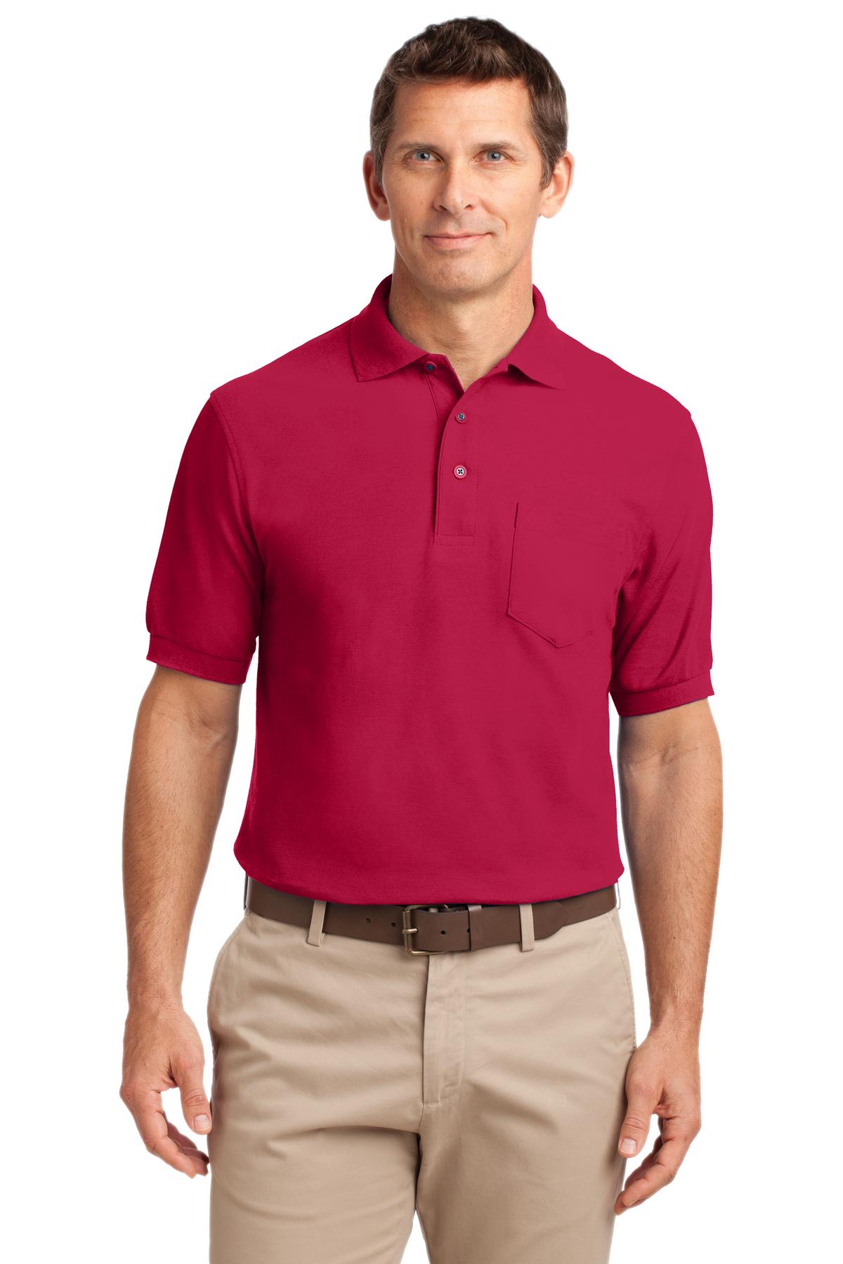 Front View of Red Port Authority Tall Silk Touch Polo with Pocket. TLK500P plain