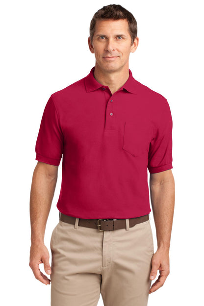 Front View of Red Port Authority Tall Silk Touch Polo with Pocket. TLK500P plain