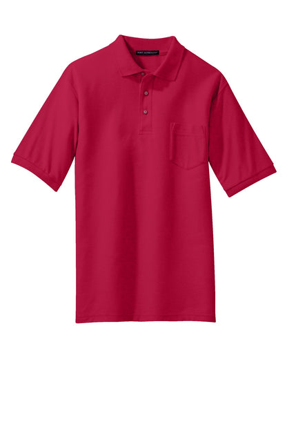 Front View of Red Port Authority Tall Silk Touch Polo with Pocket. TLK500P plain