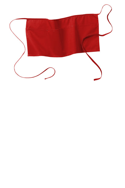 Front View of Red Port Authority Waist Apron with Pockets. A515 plain