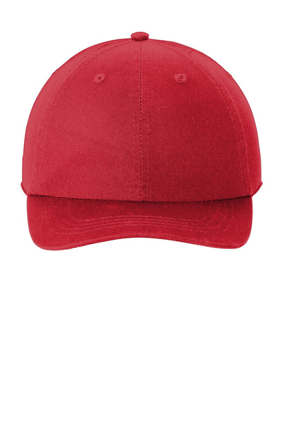 Front View of Red Port Authority Washed Twill Cap. CP78 plain