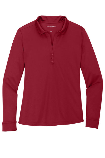 Front View of Red Port Authority Women's Silk Touch Performance Long Sleeve Polo. L540LS plain