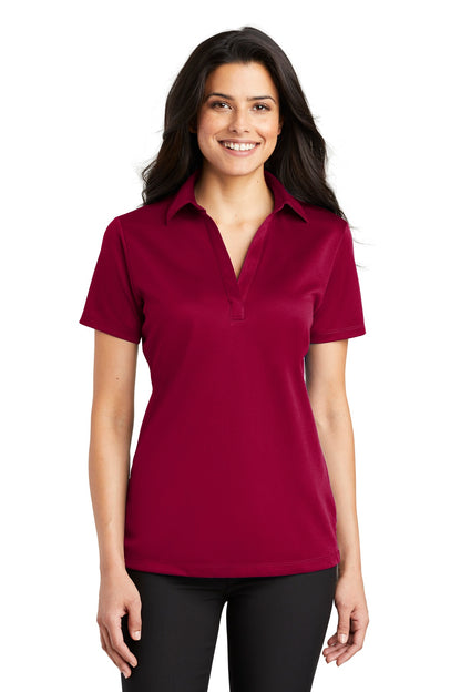 Front View of Red Port Authority Women's Silk Touch Performance Polo. L540 plain
