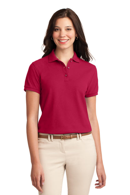 Front View of Red Port Authority Women's Silk Touch Polo. L500 plain