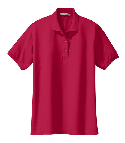 Front View of Red Port Authority Women's Silk Touch Polo. L500 plain