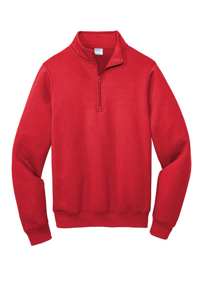 Front View of Red Port & Co Core Fleece 1/4-Zip Pullover Sweatshirt PC78Q