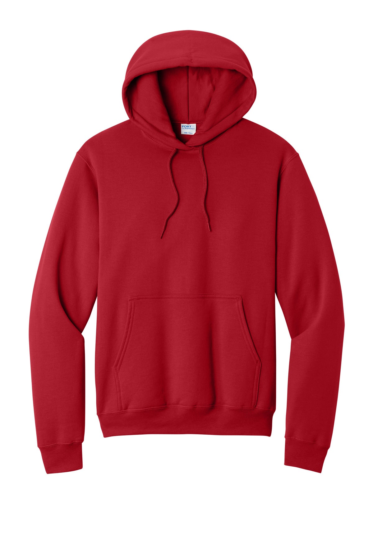 Front View of Red Port & Co Core Fleece Pullover Hooded Sweatshirt. PC78H plain