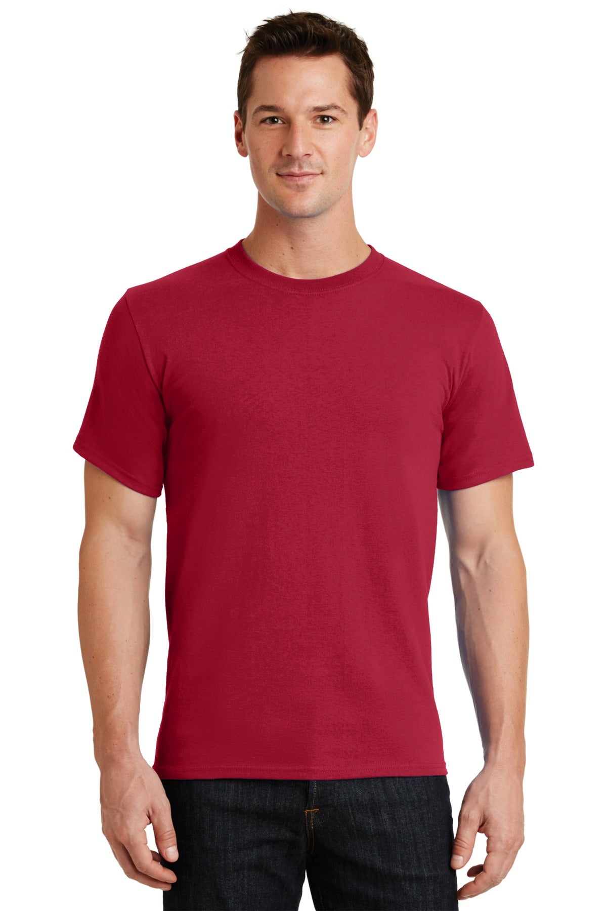 Front View of Red Port & Co Essential Tee. PC61 plain