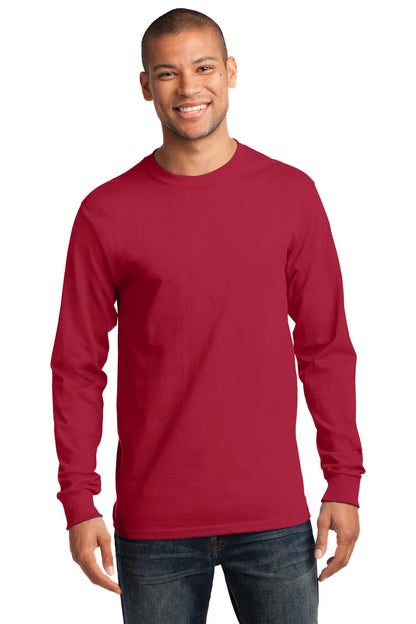 Front View of Red Port & Co Long Sleeve Essential Tee. PC61LS plain