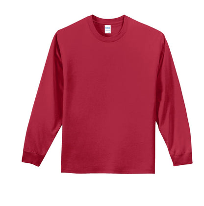 Front View of Red Port & Co Long Sleeve Essential Tee. PC61LS plain
