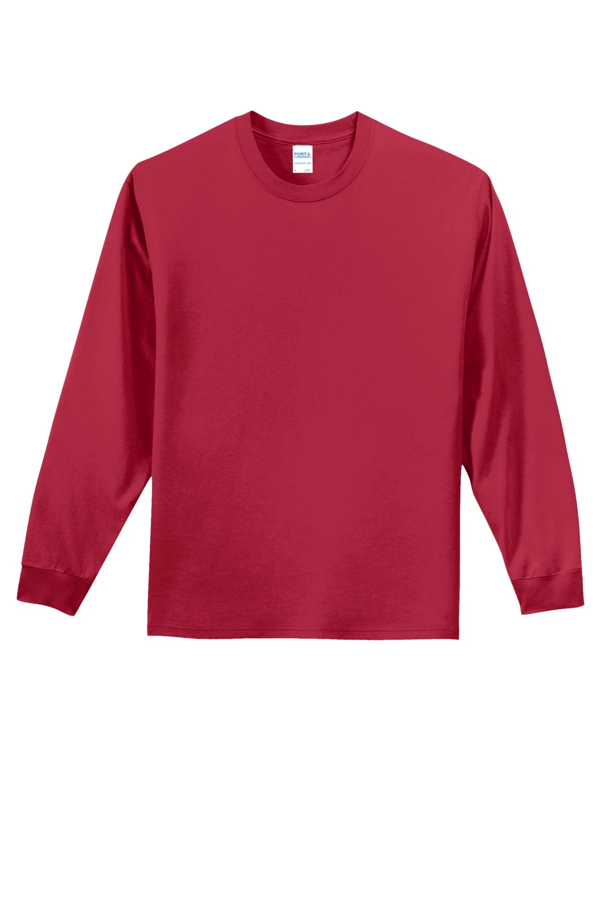 Front View of Red Port & Co Long Sleeve Essential Tee. PC61LS plain