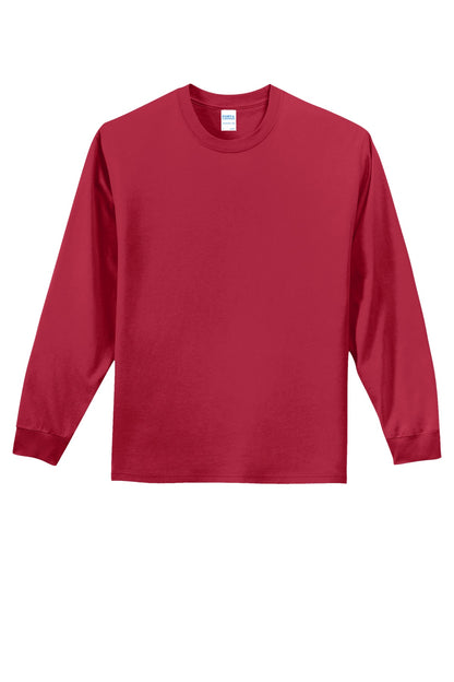 Front View of Red Port & Co Long Sleeve Essential Tee. PC61LS plain