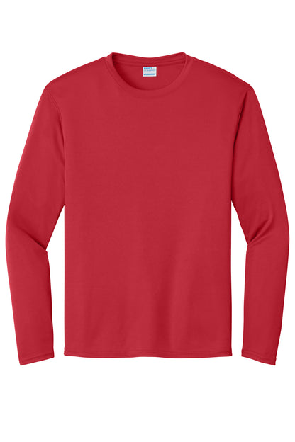 Front View of Red Port & Co Long Sleeve Performance Tee. PC380LS plain