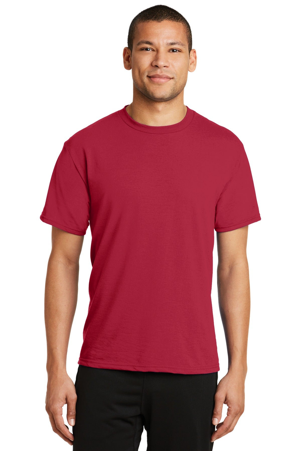 Front View of Red Port & Co Performance Blend Tee. PC381 plain