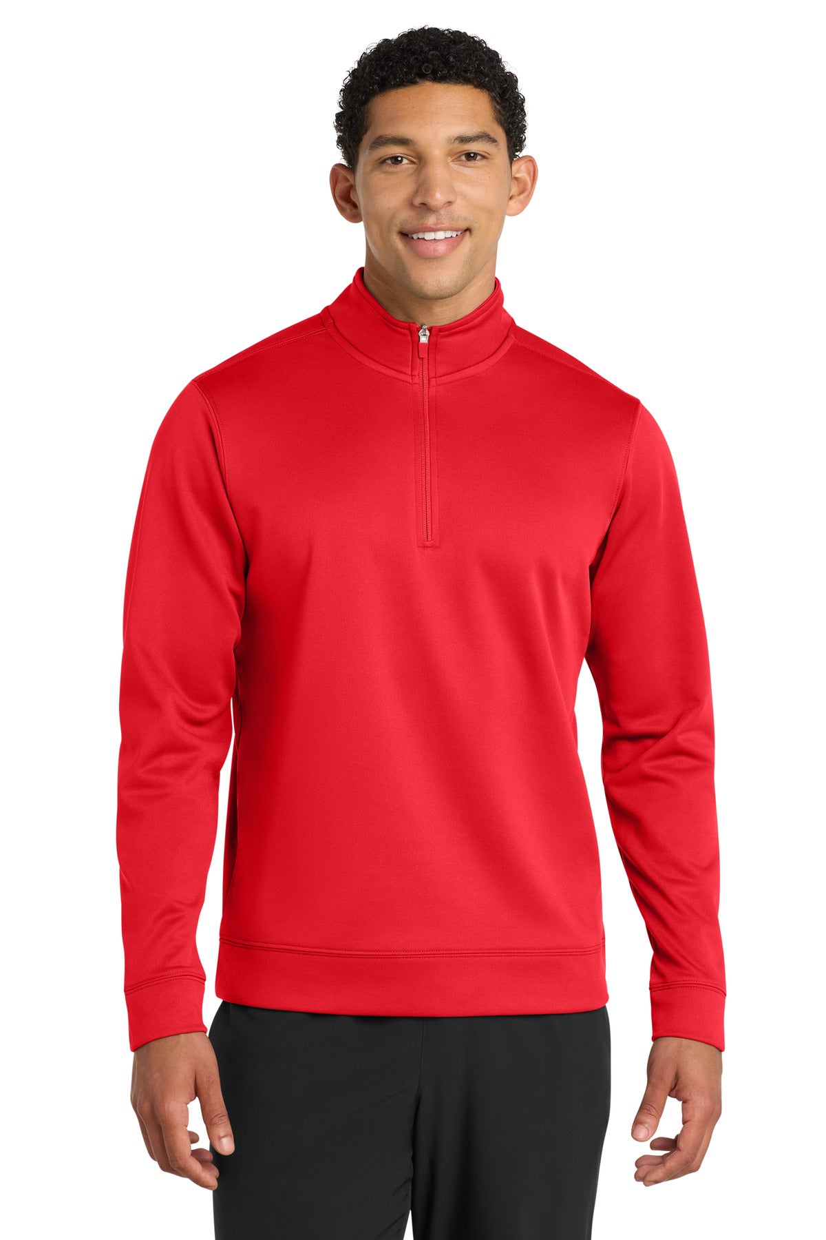 Front View of Red Port & Co Performance Fleece 1/4-Zip Pullover Sweatshirt. PC590Q plain