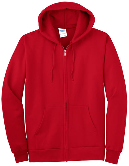 Front View of Red Port & Co Tall Essential Fleece Full-Zip Hooded Sweatshirt. PC90ZHT plain