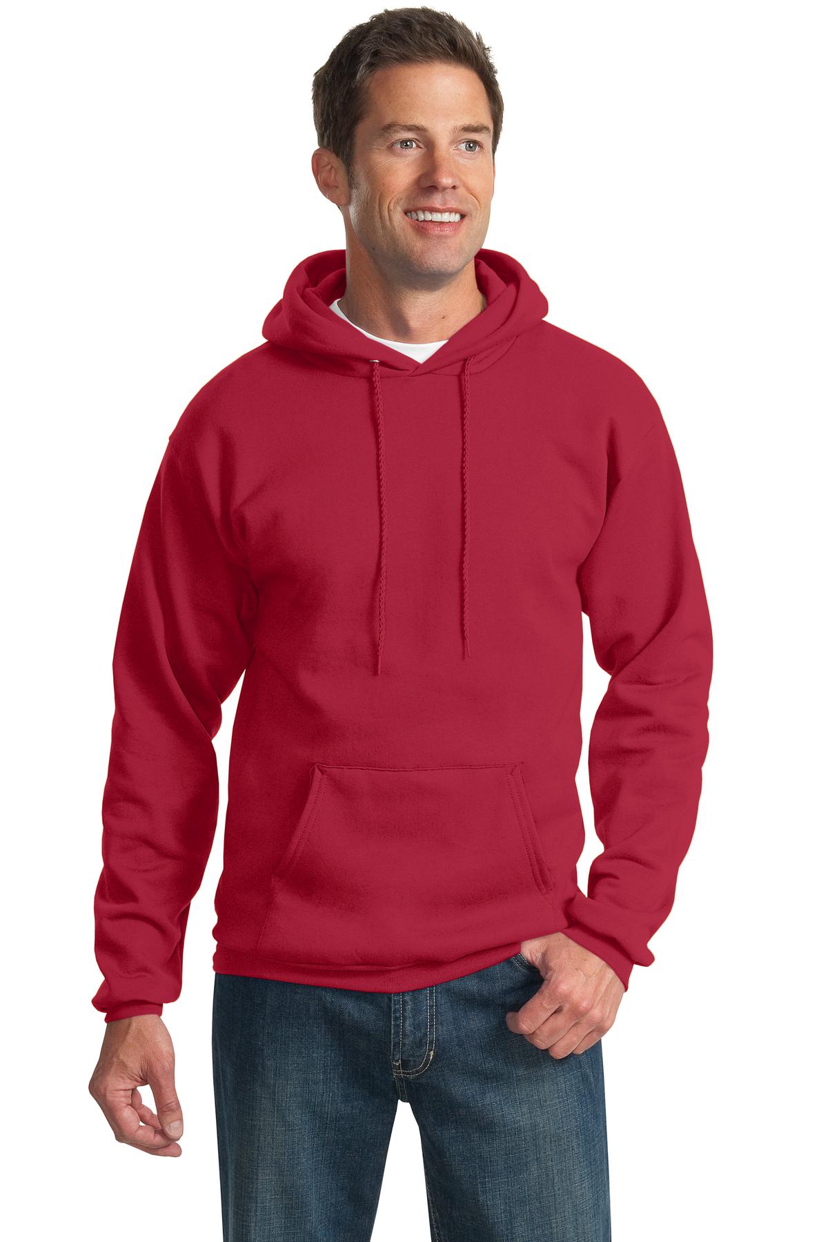 Front View of Red Port & Co Tall Essential Fleece Pullover Hooded Sweatshirt. PC90HT plain