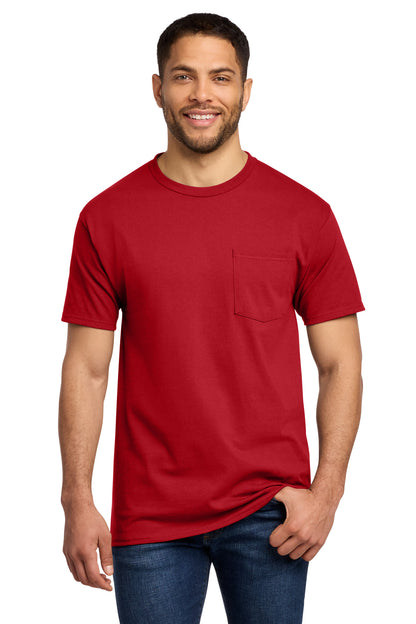 Front View of Red Port & Co Tall Essential Pocket Tee. PC61PT plain
