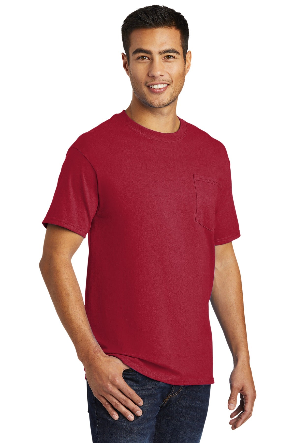 Front View of Red Port & Co Tall Essential Pocket Tee. PC61PT plain