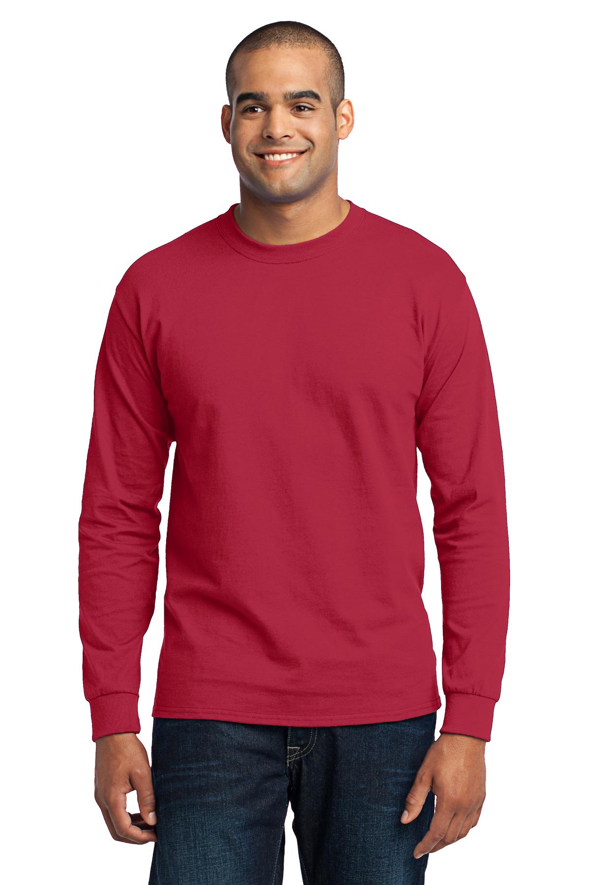 Front View of Red Port & Co Tall Long Sleeve Core Blend Tee. PC55LST plain