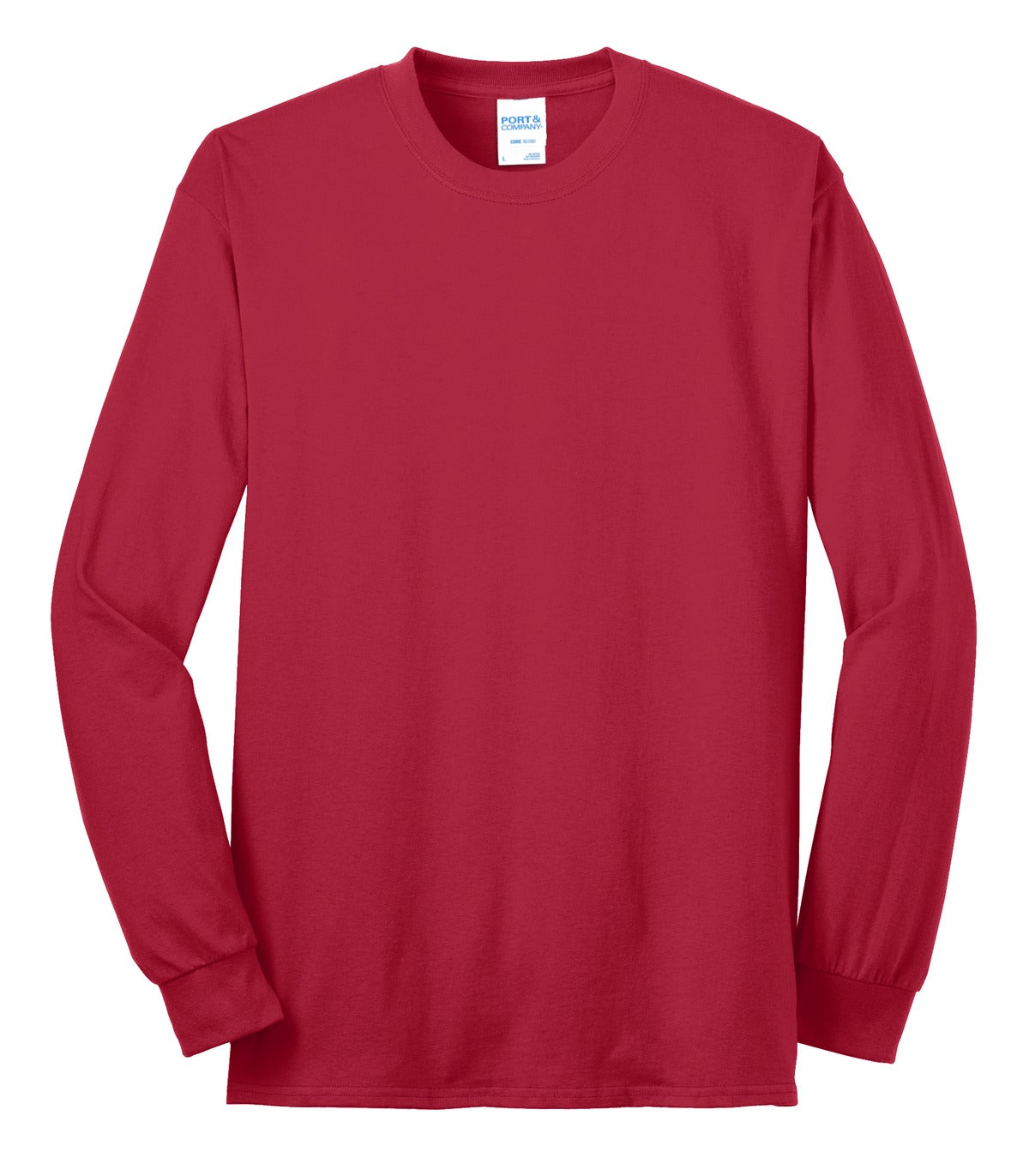 Front View of Red Port & Co Tall Long Sleeve Core Blend Tee. PC55LST plain