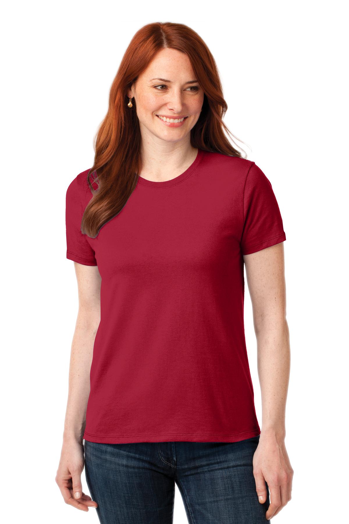 Front View of Red Port & Co Women's Core Blend Tee. LPC55 plain