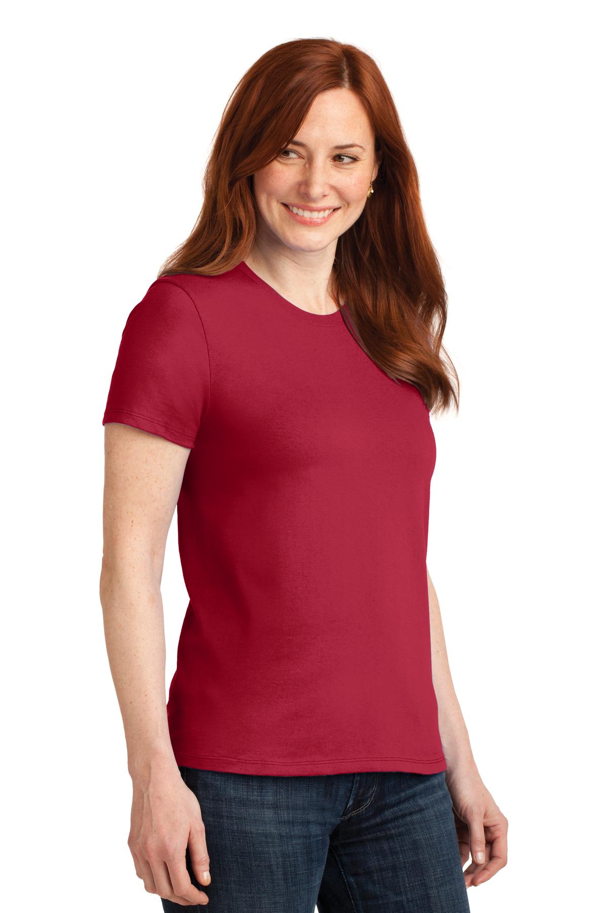 Front View of Red Port & Co Women's Core Blend Tee. LPC55 plain
