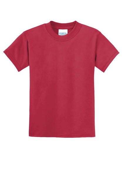 Front View of Red Port & Co Youth Core Blend Tee. PC55Y plain